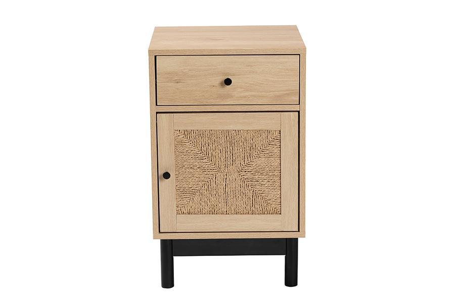 Baxton Studio Cherelle Mid-Century Modern Light Brown and Black 1-Drawer End Table FredCo