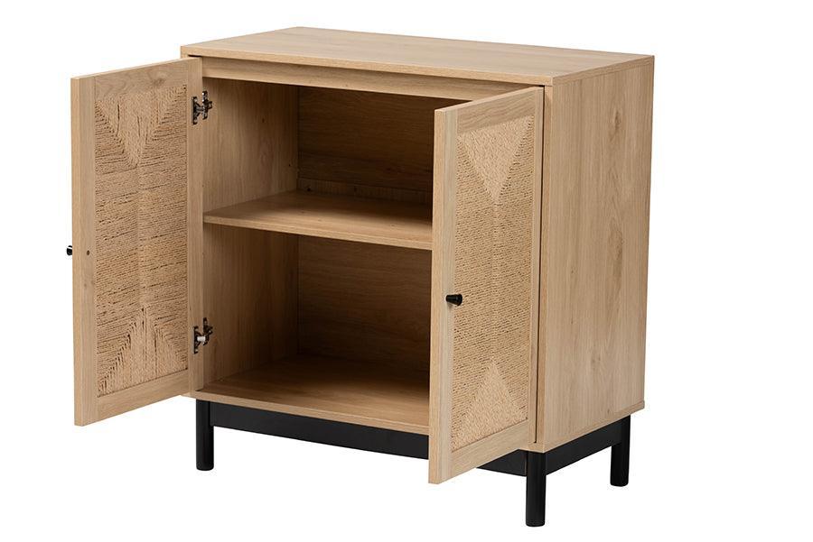 Baxton Studio Cherelle Mid-Century Modern Light Brown and Black 2-Door Storage Cabinet FredCo