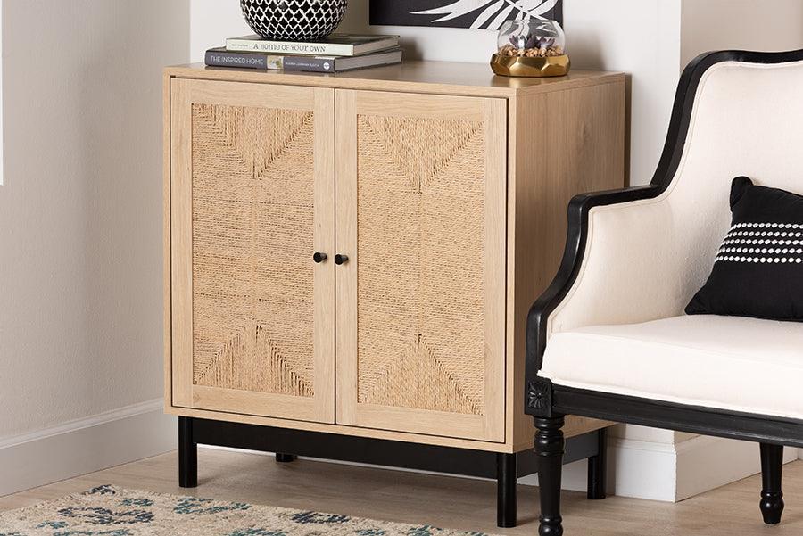 Baxton Studio Cherelle Mid-Century Modern Light Brown and Black 2-Door Storage Cabinet FredCo