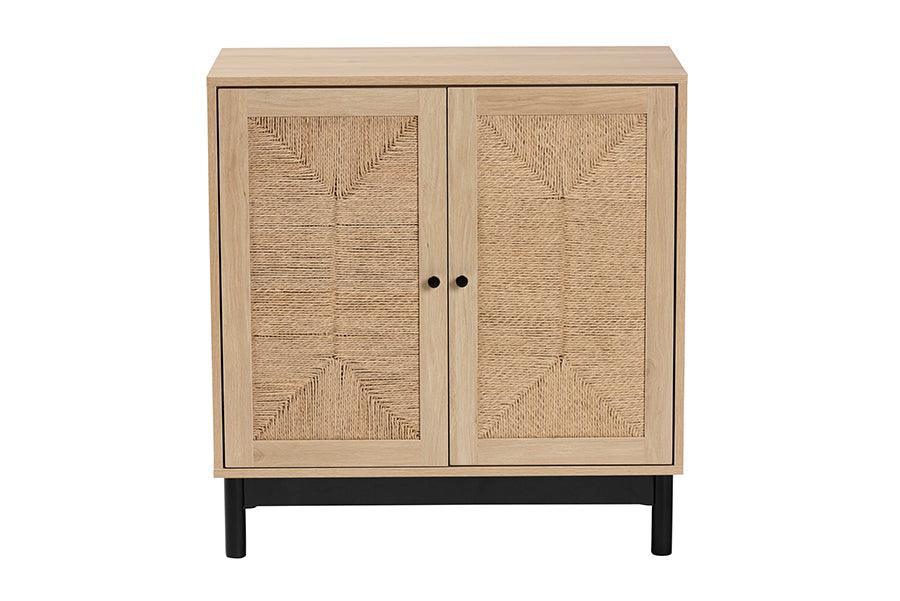 Baxton Studio Cherelle Mid-Century Modern Light Brown and Black 2-Door Storage Cabinet FredCo
