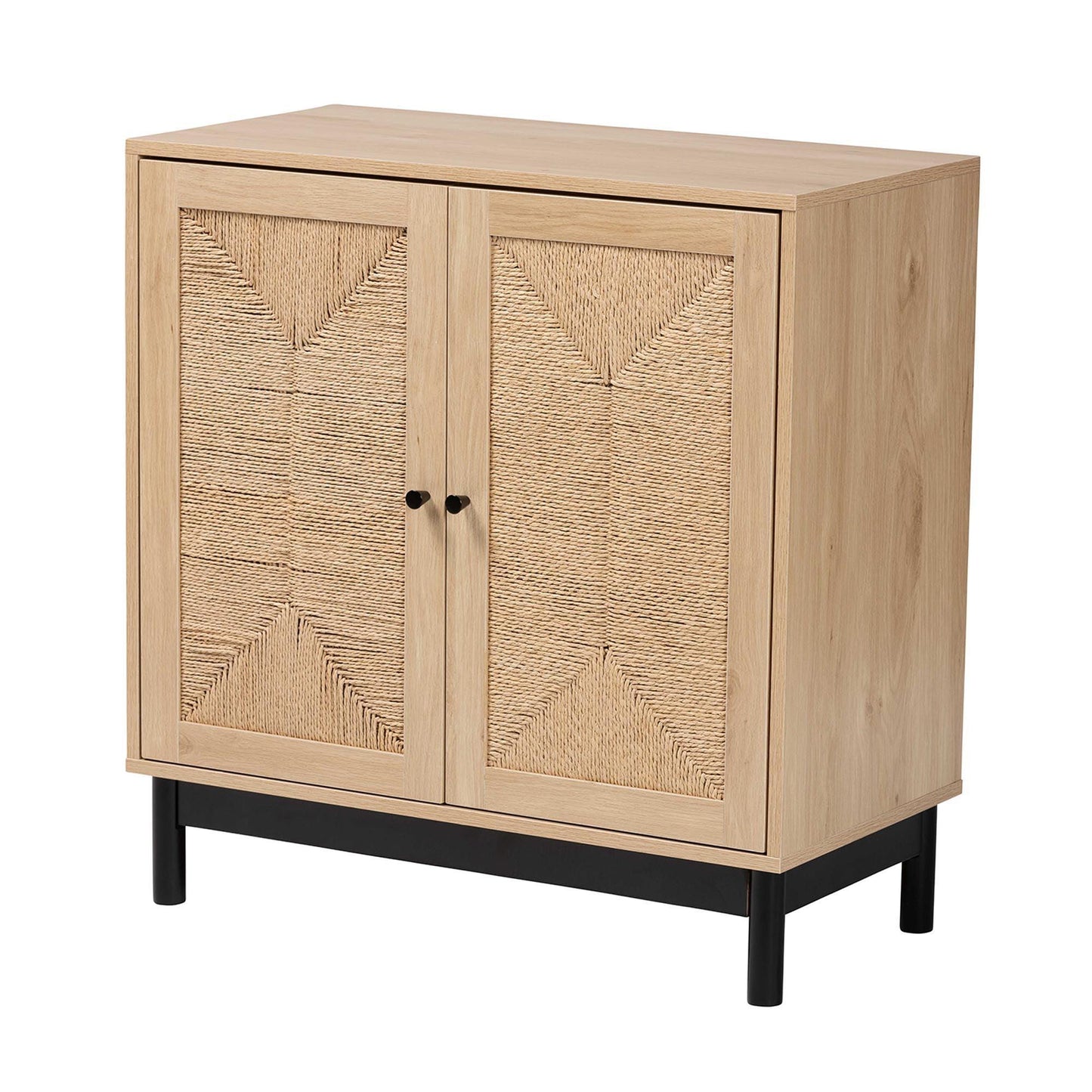 Baxton Studio Cherelle Mid-Century Modern Light Brown and Black 2-Door Storage Cabinet FredCo