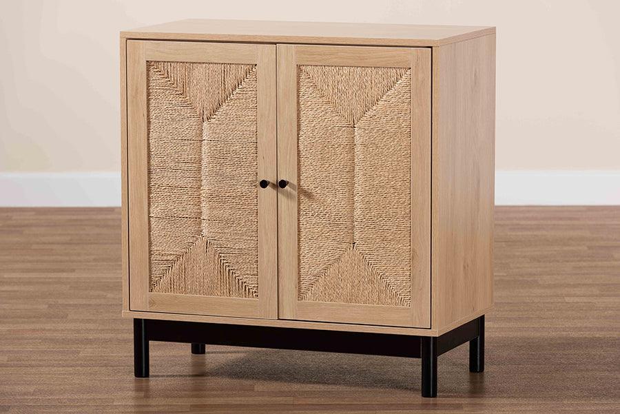 Baxton Studio Cherelle Mid-Century Modern Light Brown and Black 2-Door Storage Cabinet FredCo