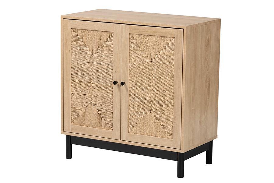 Baxton Studio Cherelle Mid-Century Modern Light Brown and Black 2-Door Storage Cabinet FredCo
