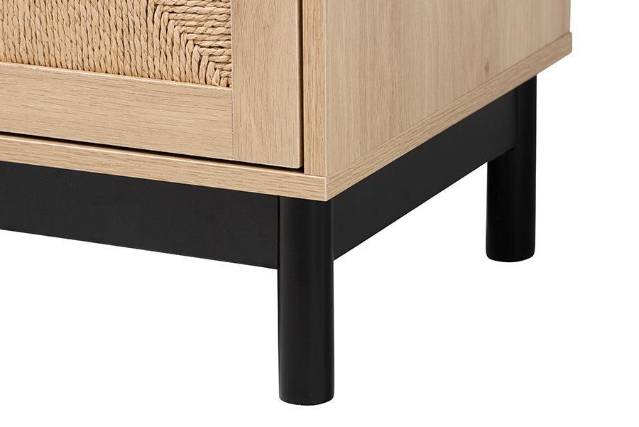 Baxton Studio Cherelle Mid-Century Modern Light Brown and Black 2-Door Storage Cabinet FredCo