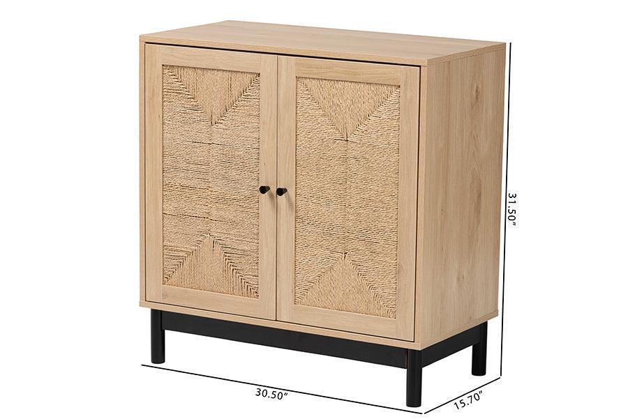 Baxton Studio Cherelle Mid-Century Modern Light Brown and Black 2-Door Storage Cabinet FredCo