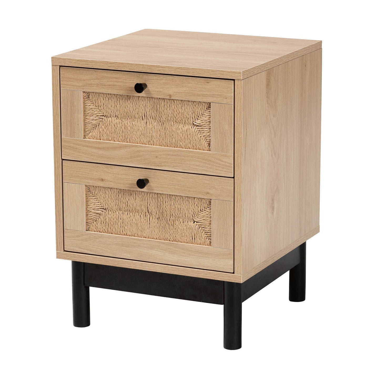 Baxton Studio Cherelle Mid-Century Modern Light Brown and Black 2-Drawer End Table FredCo