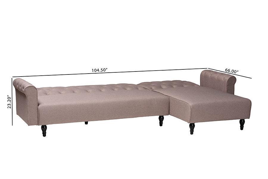 Baxton Studio Chesterfield Retro-Modern Clay Fabric Upholstered Convertible Sleeper Sofa FredCo