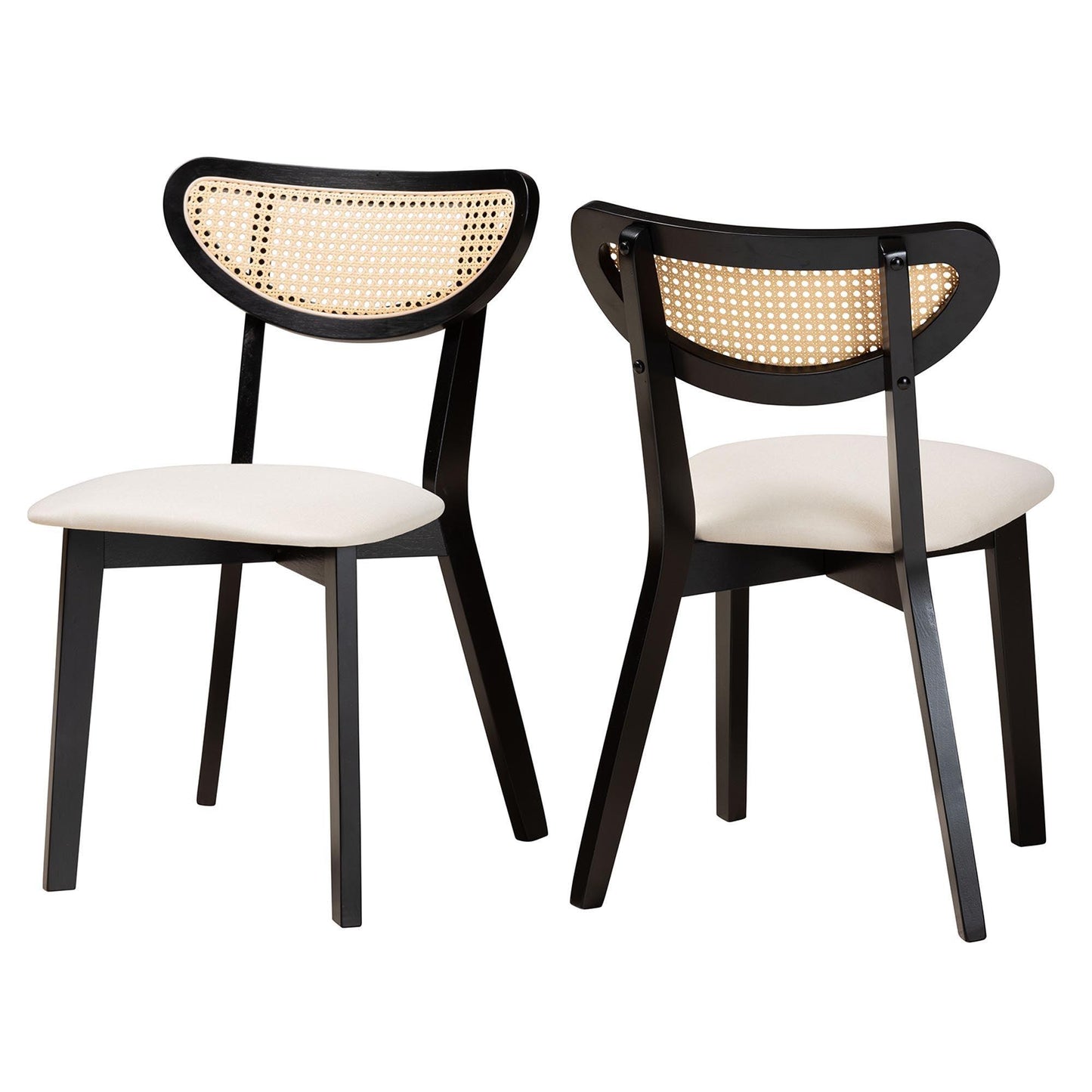 Baxton Studio Dannell Mid-Century Modern Cream Fabric and Black Finished Wood Dining Chair FredCo