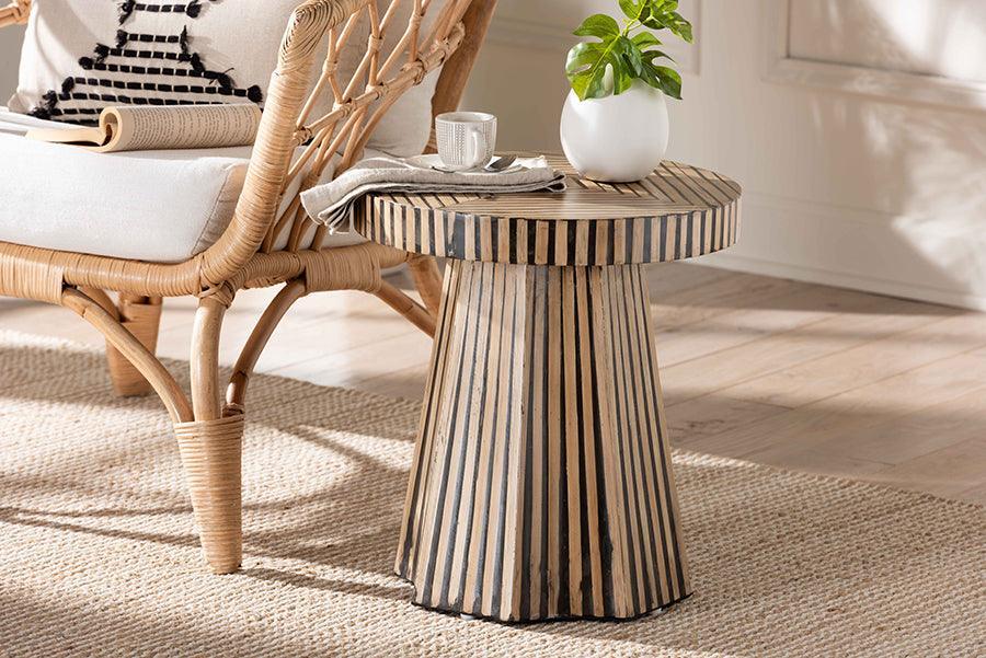 Baxton Studio Devika Modern Bohemian Two-Tone Natural and Dark Brown Bamboo End Table FredCo