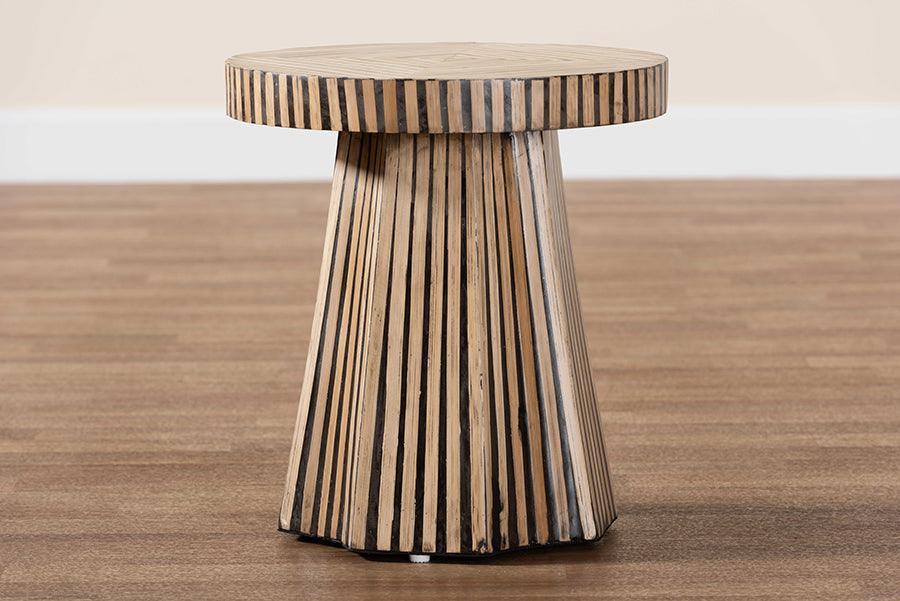 Baxton Studio Devika Modern Bohemian Two-Tone Natural and Dark Brown Bamboo End Table FredCo