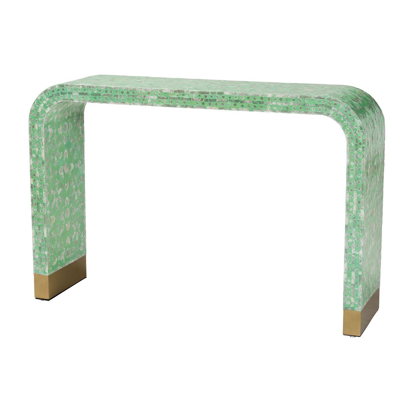 Baxton Studio Didrika Modern Bohemian Seafoam Green Mother of Peral Console Table FredCo