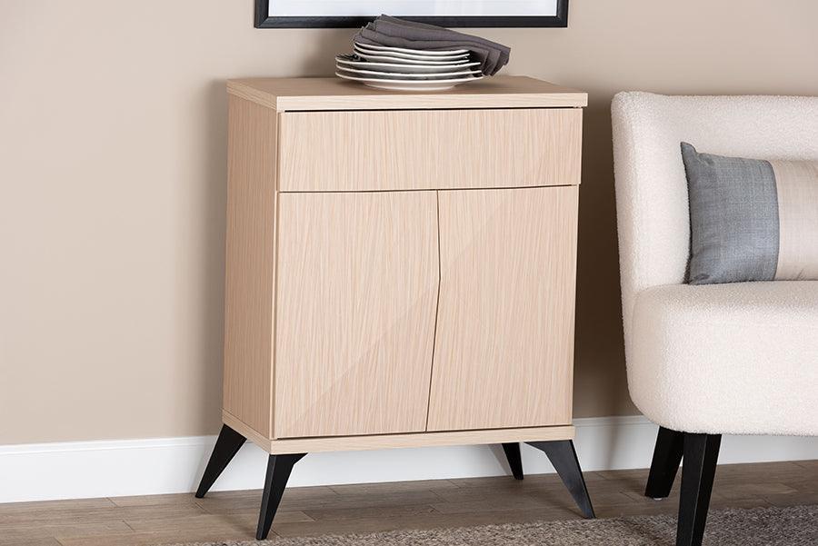 Baxton Studio Draper Mid-Century Modern Two-Tone Light Brown and Black Wood 2-Door Sideboard Buffet FredCo