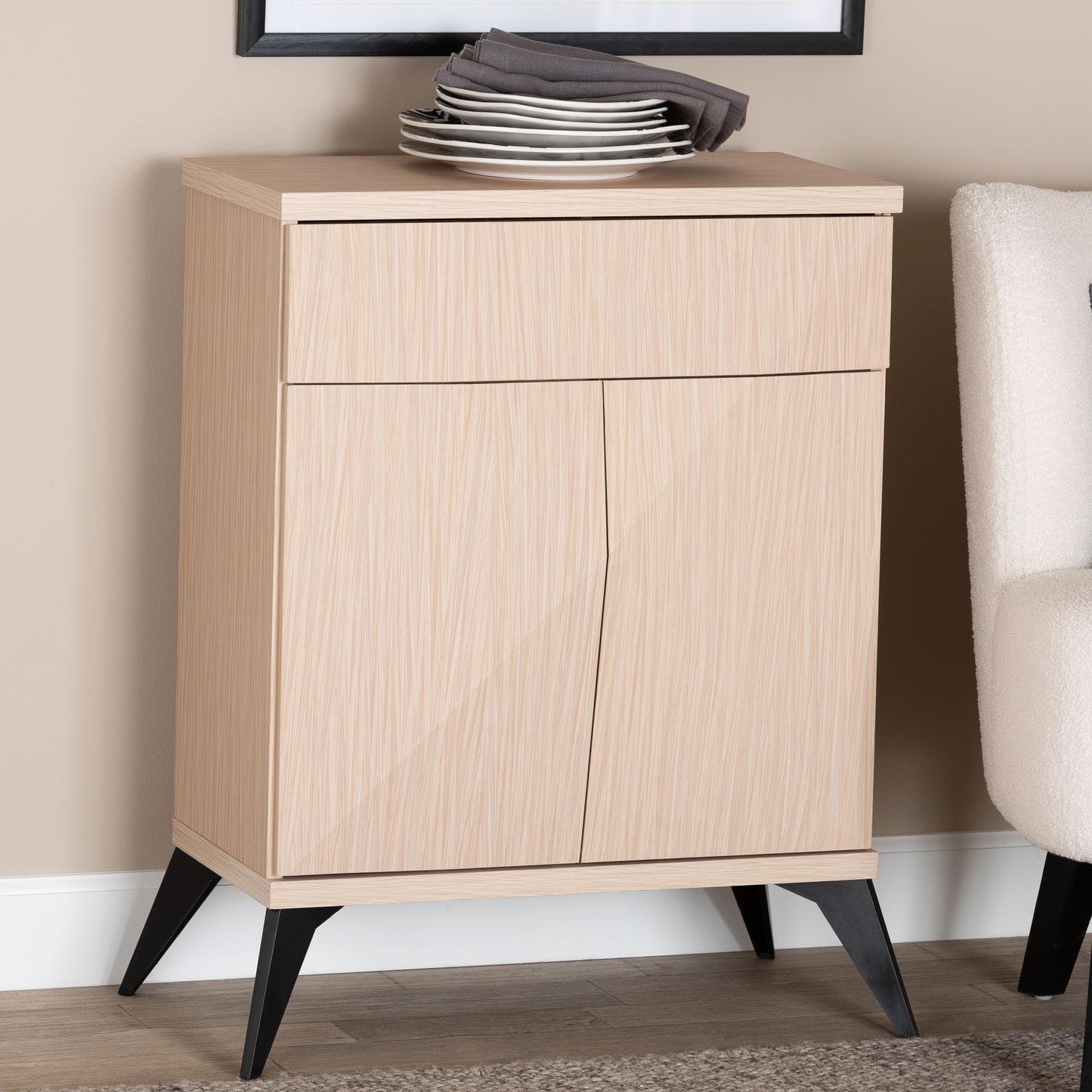 Baxton Studio Draper Mid-Century Modern Two-Tone Light Brown and Black Wood 2-Door Sideboard Buffet FredCo