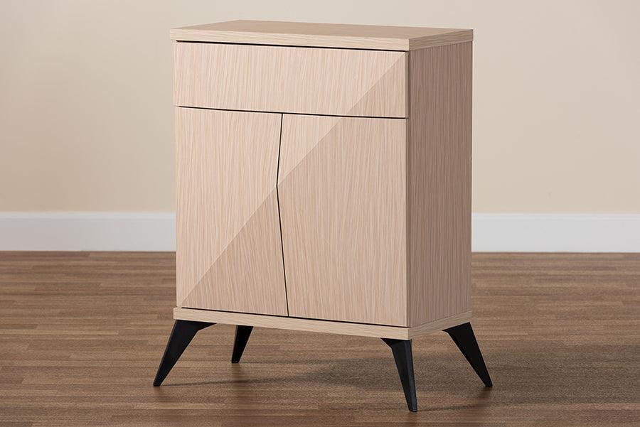 Baxton Studio Draper Mid-Century Modern Two-Tone Light Brown and Black Wood 2-Door Sideboard Buffet FredCo