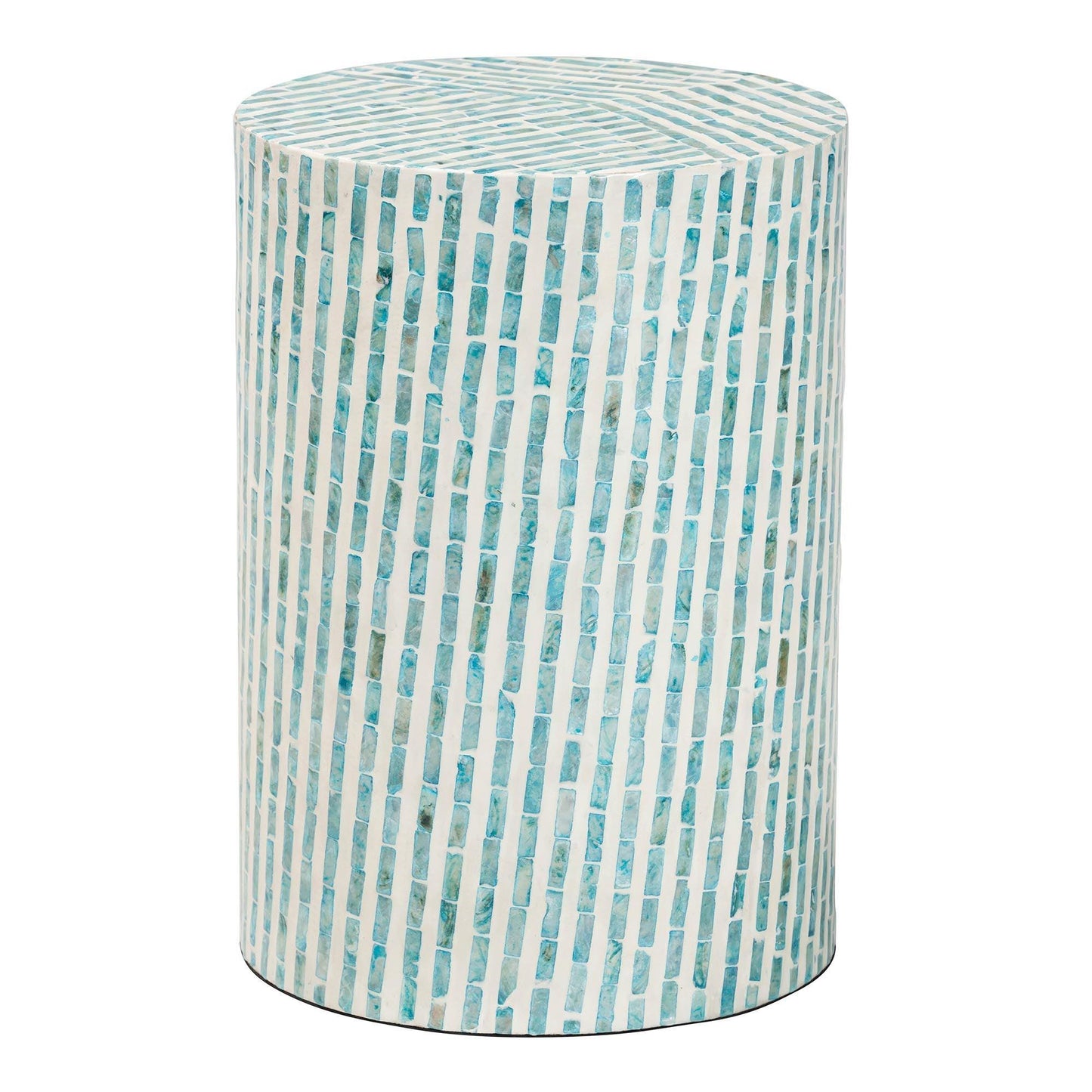 Baxton Studio Draven Modern Bohemian White and Blue Mother of Pearl End Table FredCo