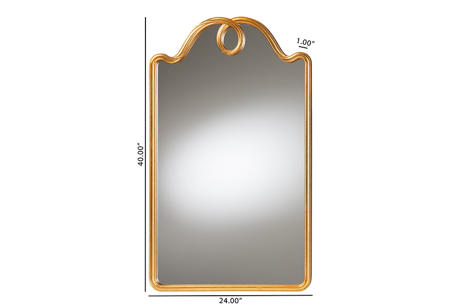 Baxton Studio Eara Gold Wall Mirror with Decorative Top - Elegant Rectangular Accent Mirror for Entryway, Living Room, or Bedroom FredCo