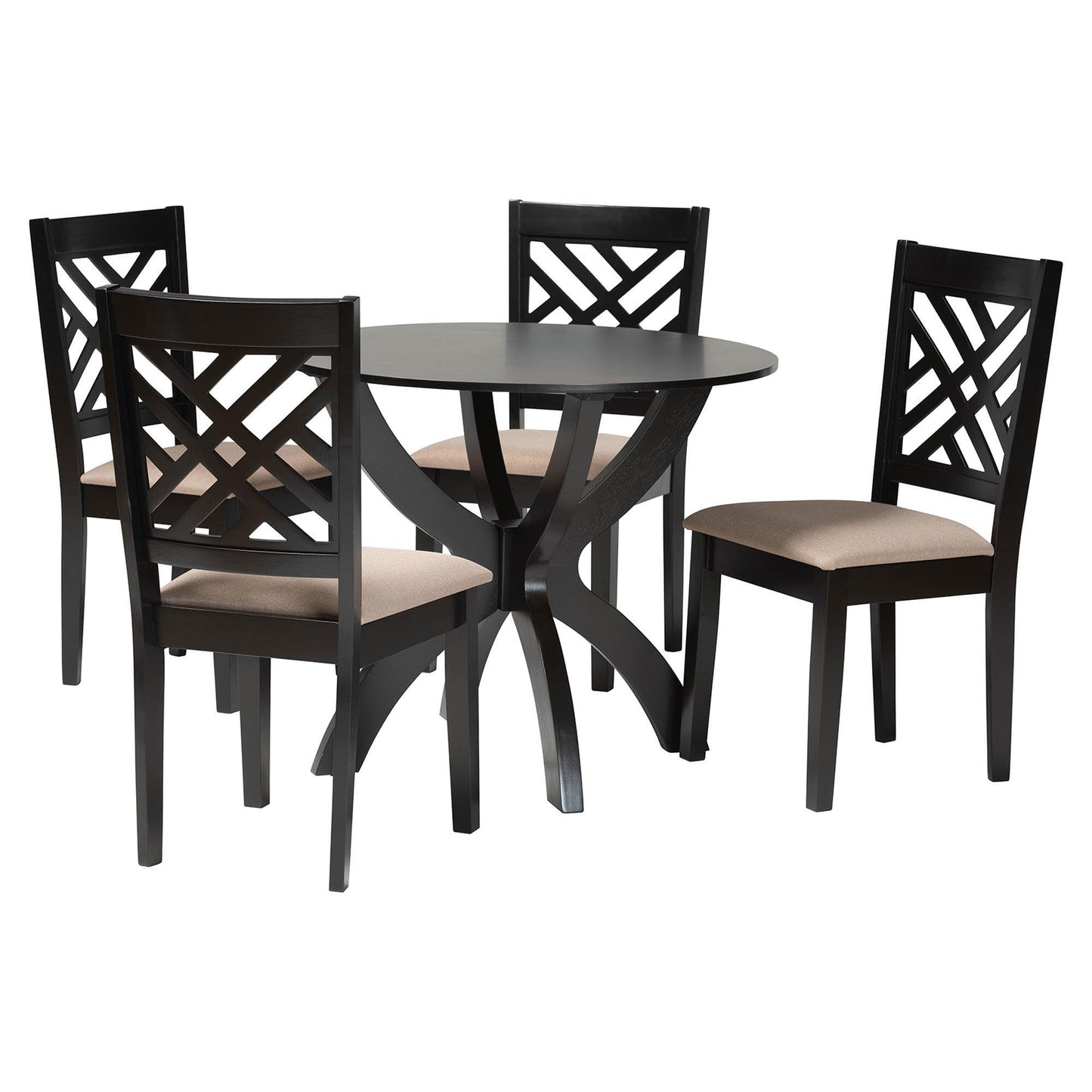 Baxton Studio Edona Modern Sand Fabric and Walnut Brown Finished Wood 5-Piece Dining Set FredCo