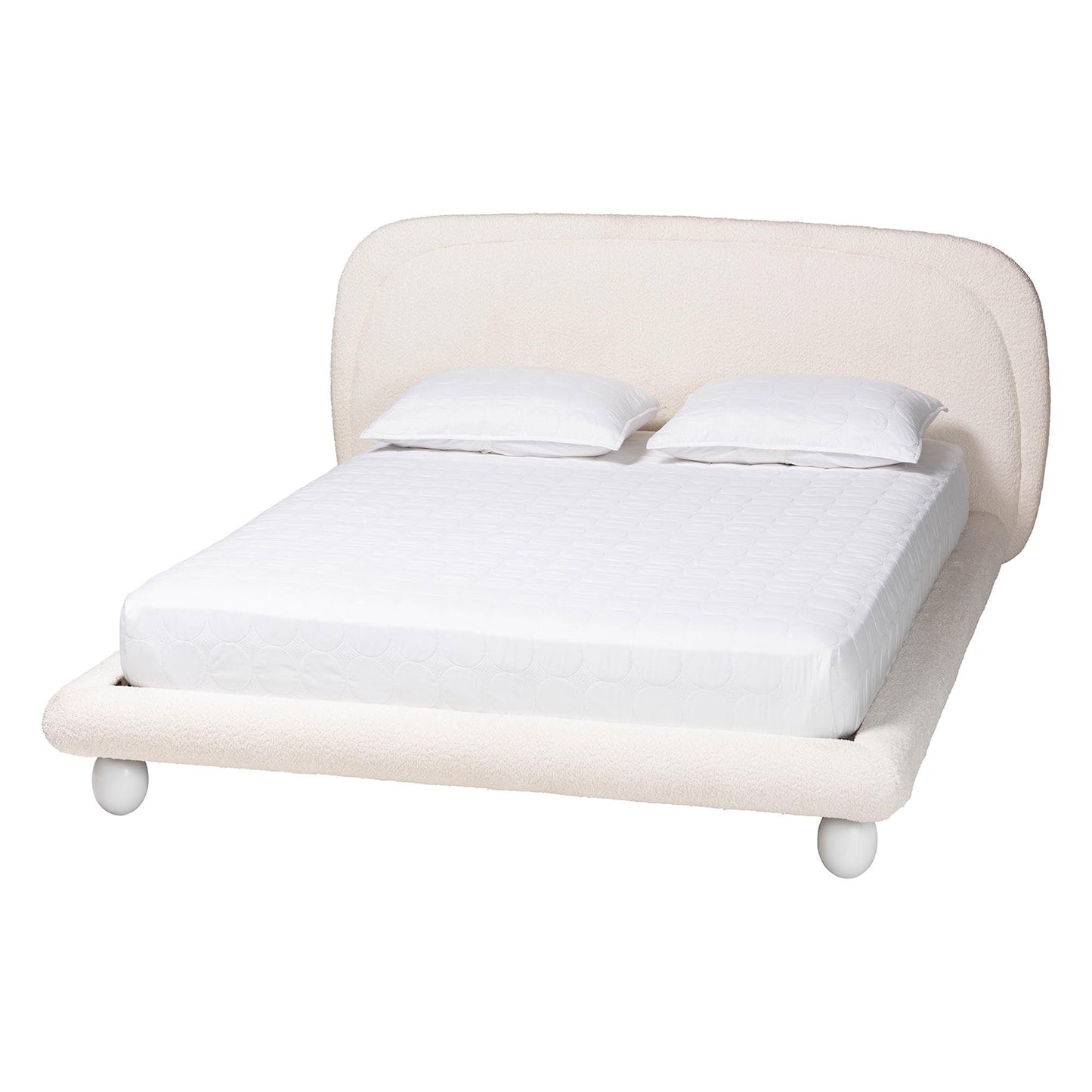 Baxton Studio Eladio Modern Luxe Ivory Boucle Fabric Queen Size Bed FredCo