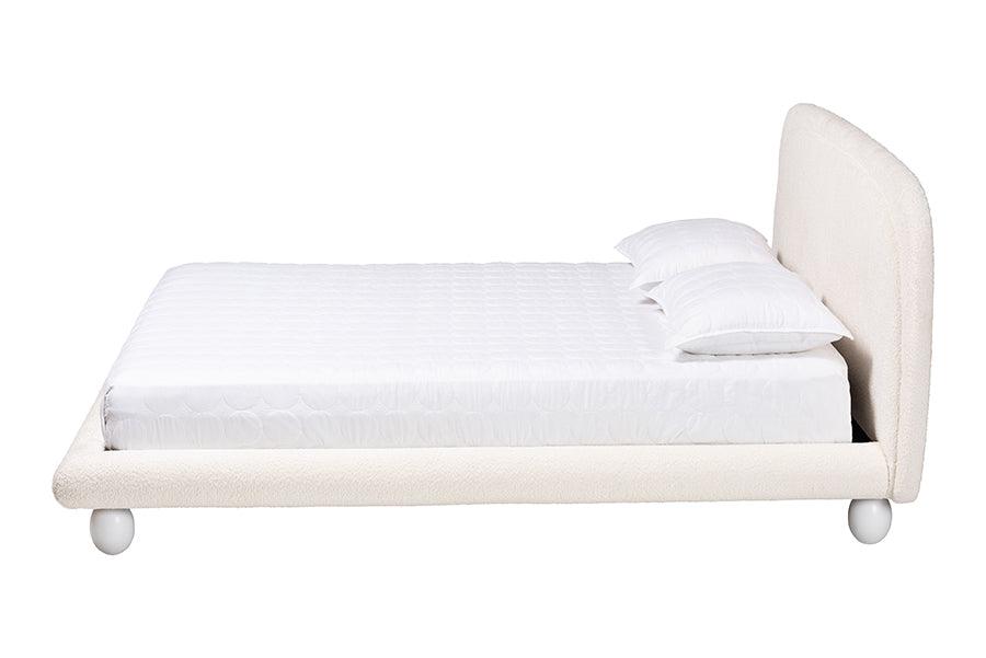 Baxton Studio Eladio Modern Luxe Ivory Boucle Fabric Queen Size Bed FredCo