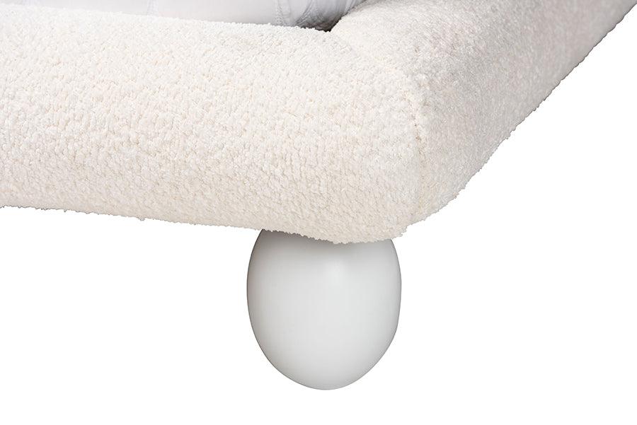Baxton Studio Eladio Modern Luxe Ivory Boucle Fabric Queen Size Bed FredCo