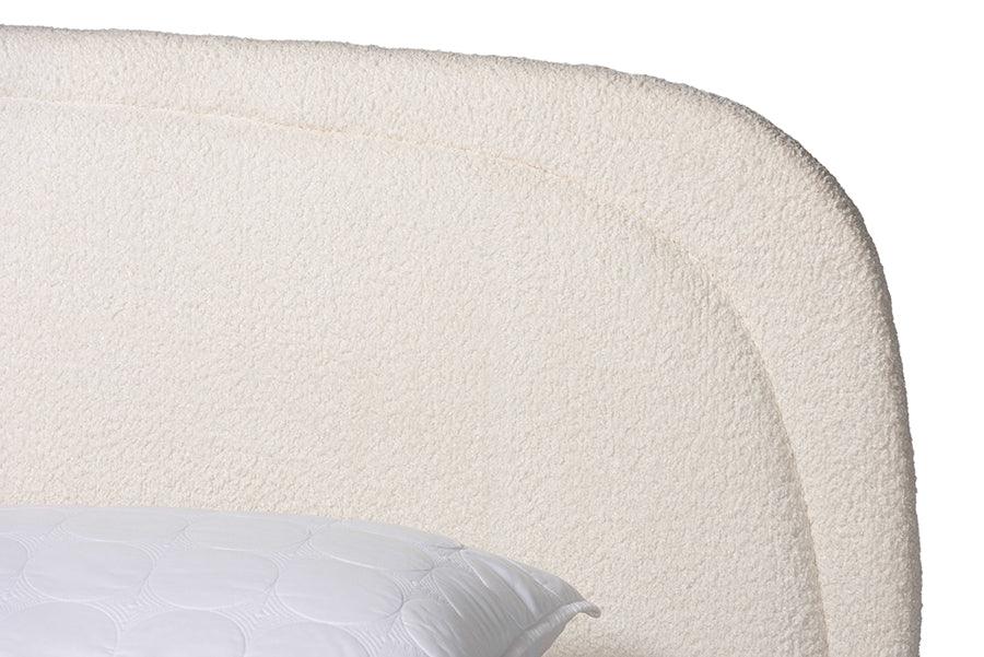 Baxton Studio Eladio Modern Luxe Ivory Boucle Fabric Queen Size Bed FredCo