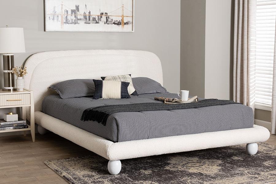 Baxton Studio Eladio Modern Luxe Ivory Boucle Fabric Queen Size Bed FredCo