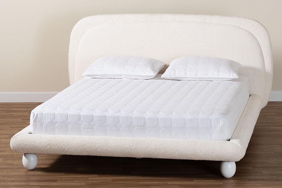 Baxton Studio Eladio Modern Luxe Ivory Boucle Fabric Queen Size Bed FredCo