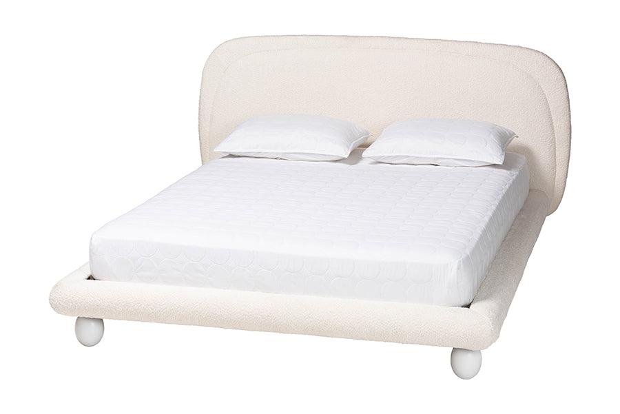 Baxton Studio Eladio Modern Luxe Ivory Boucle Fabric Queen Size Bed FredCo