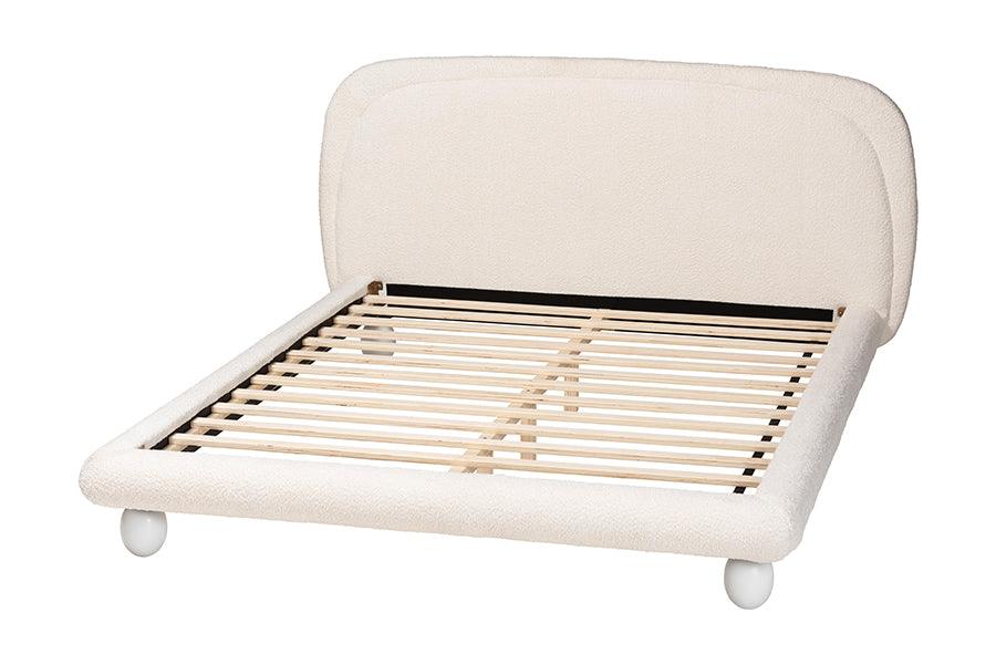 Baxton Studio Eladio Modern Luxe Ivory Boucle Fabric Queen Size Bed FredCo