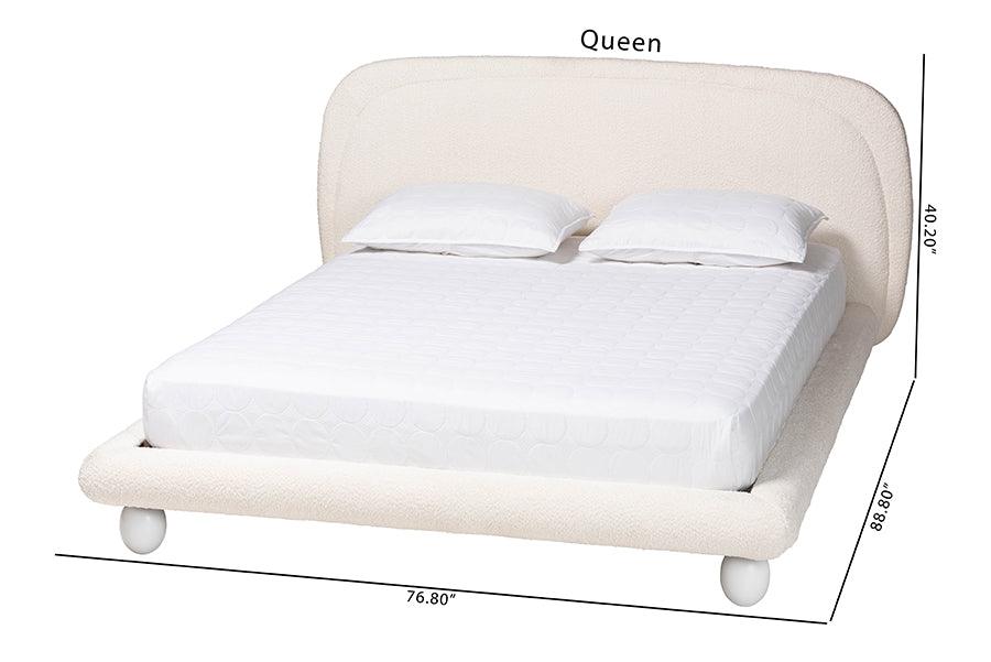 Baxton Studio Eladio Modern Luxe Ivory Boucle Fabric Queen Size Bed FredCo