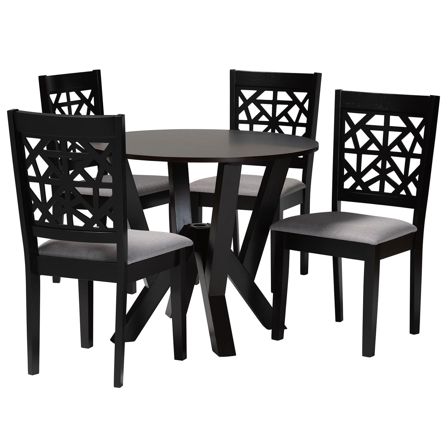 Baxton Studio Felice Modern Grey Fabric and Dark Brown Finished Wood 5-Piece Dining Set FredCo