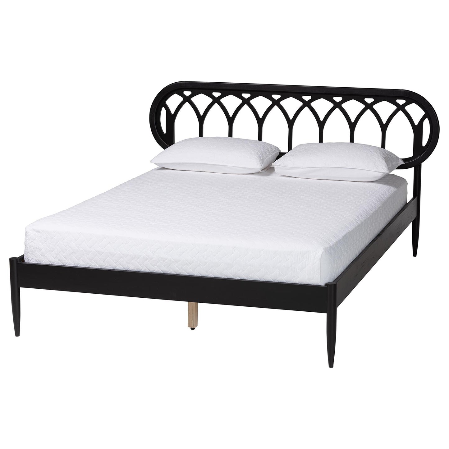 Baxton Studio Florica Art Deco Black Wood Queen Platform Bed FredCo
