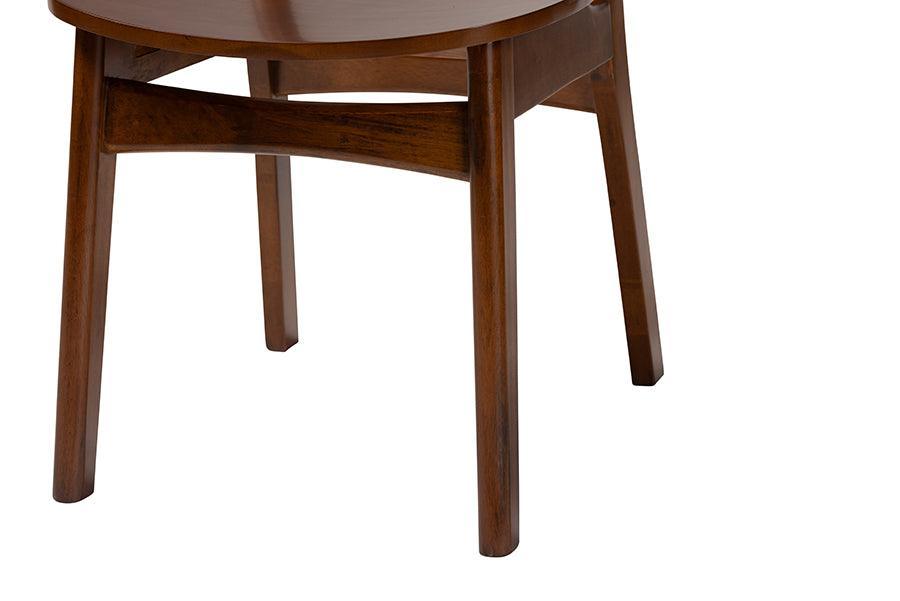 Baxton Studio Giuliana Mid-Century Modern Walnut Brown Finished Wood and Woven Rattan 5-Piece Dining Set FredCo