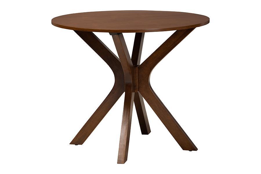 Baxton Studio Giuliana Mid-Century Modern Walnut Brown Finished Wood and Woven Rattan 5-Piece Dining Set FredCo