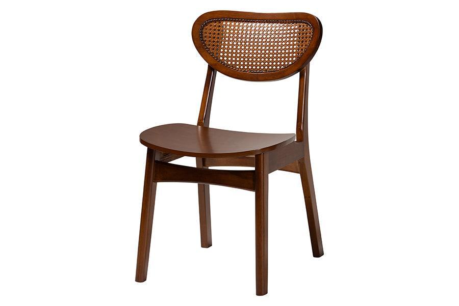Baxton Studio Giuliana Mid-Century Modern Walnut Brown Finished Wood and Woven Rattan 5-Piece Dining Set FredCo