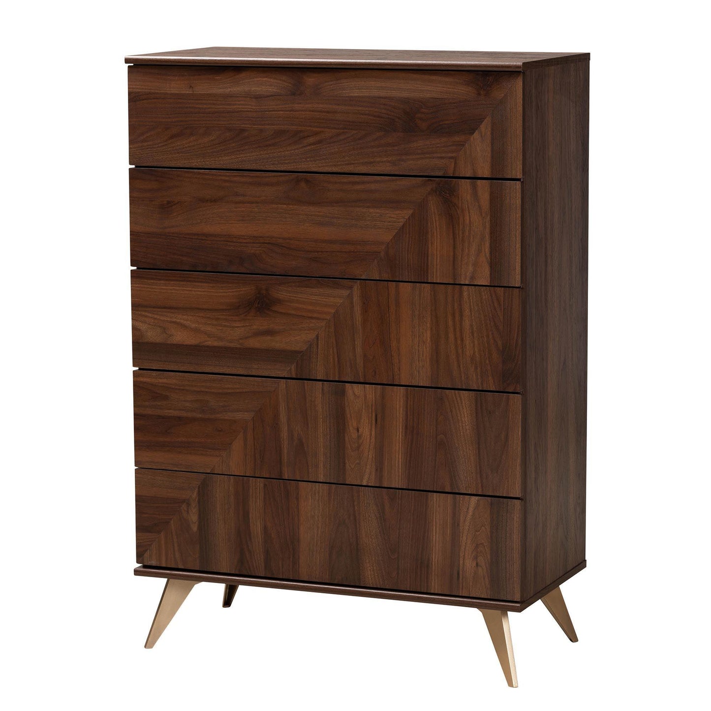 Baxton Studio Graceland Mid-Century Modern Transitional Walnut Brown Finished Wood 5-Drawer Storage Chest FredCo