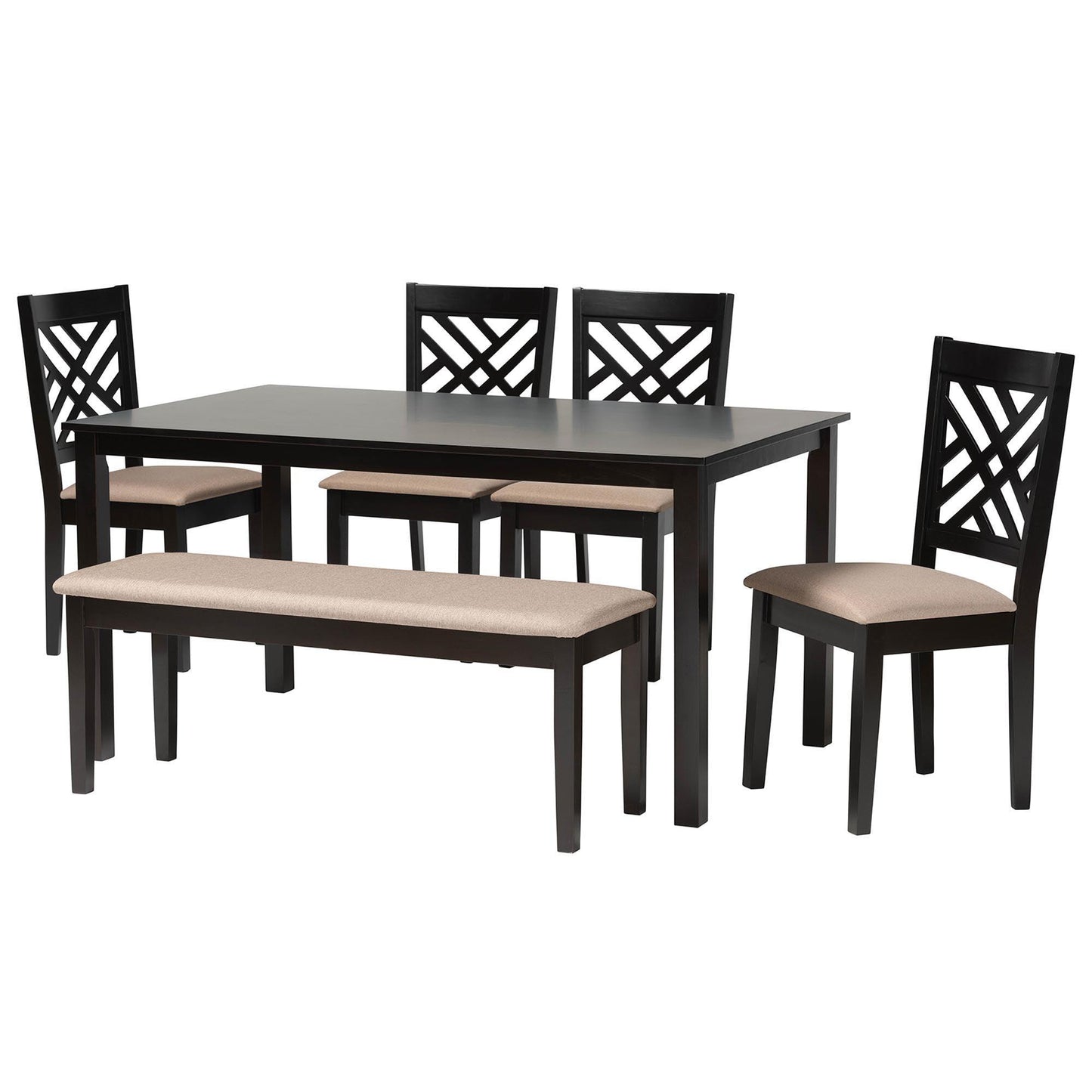 Baxton Studio Gustavo Modern Sand Fabric and Walnut Brown Finished Wood 6-Piece Dining Set FredCo
