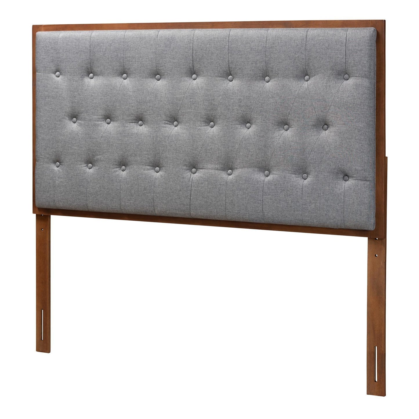 Baxton Studio Harumi Classic and Traditional Grey Fabric and Walnut Brown Finished Wood Headboard FredCo