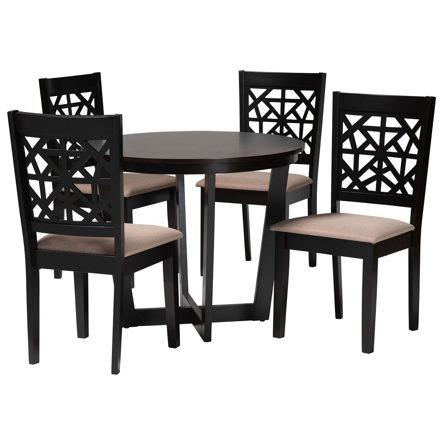 Baxton Studio Jamie Moden Beige Fabric and Dark Brown Finished Wood 5-Piece Dining Set FredCo