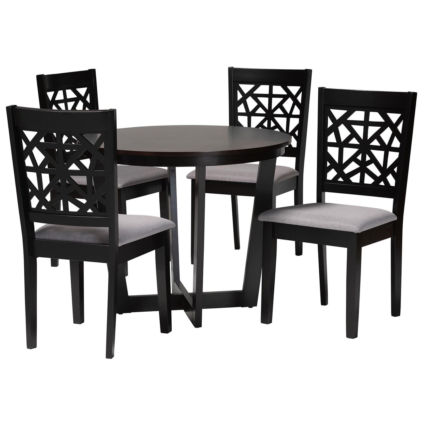 Baxton Studio Jamie Moden Grey Fabric and Dark Brown Finished Wood 5-Piece Dining Set FredCo