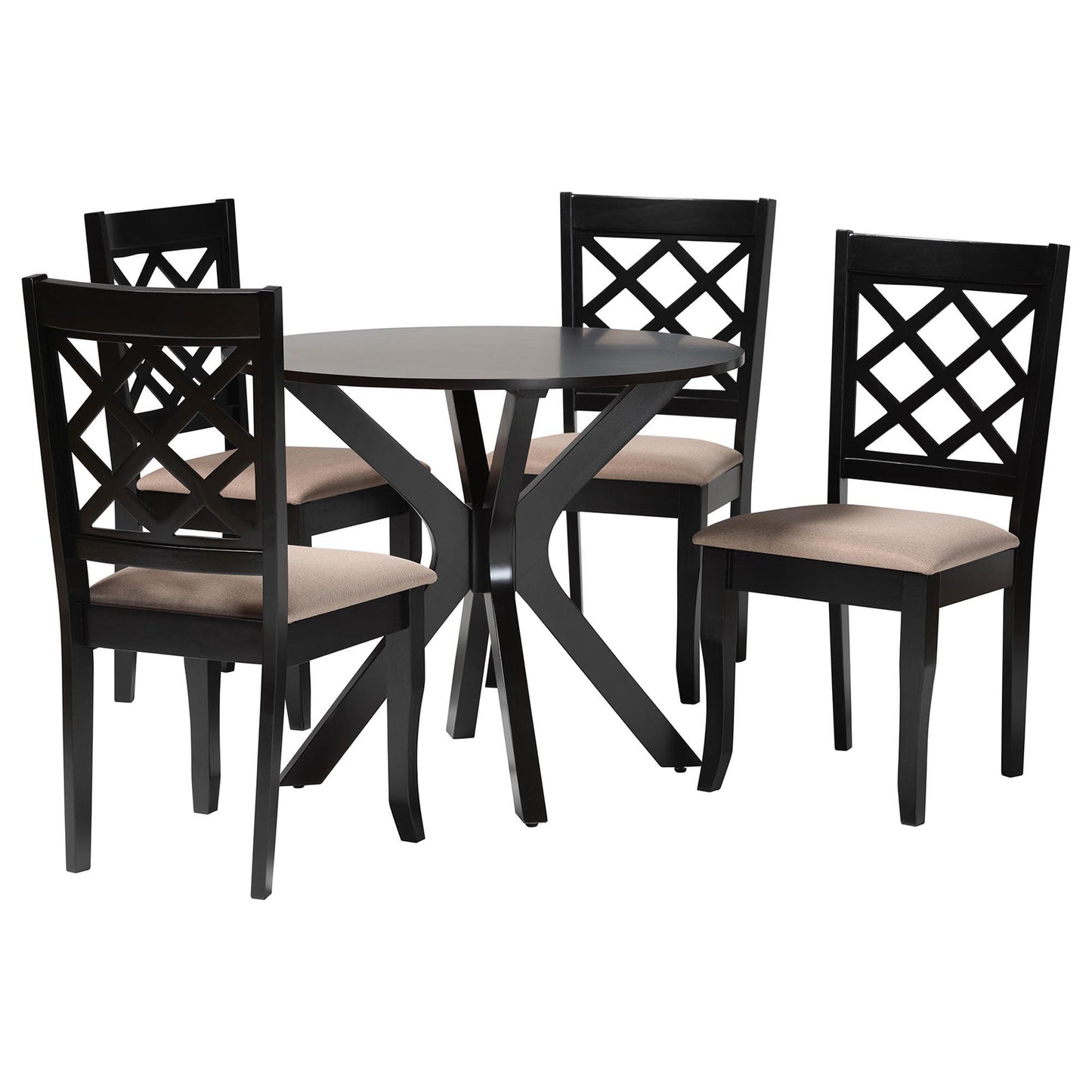 Baxton Studio Jana Modern Sand Fabric and Espresso Brown Wood 5-Piece Dining Set FredCo