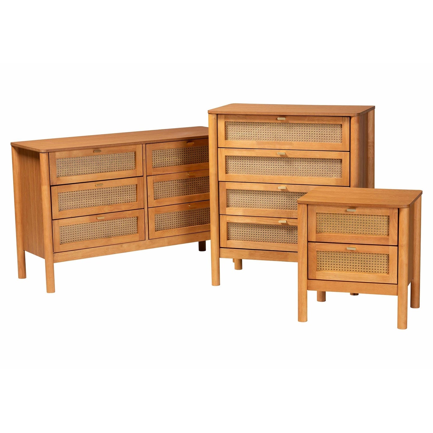 Baxton Studio Jenn Golden Brown Wood Japandi 3-Piece Storage Set with Distressed-Finished Rattan FredCo