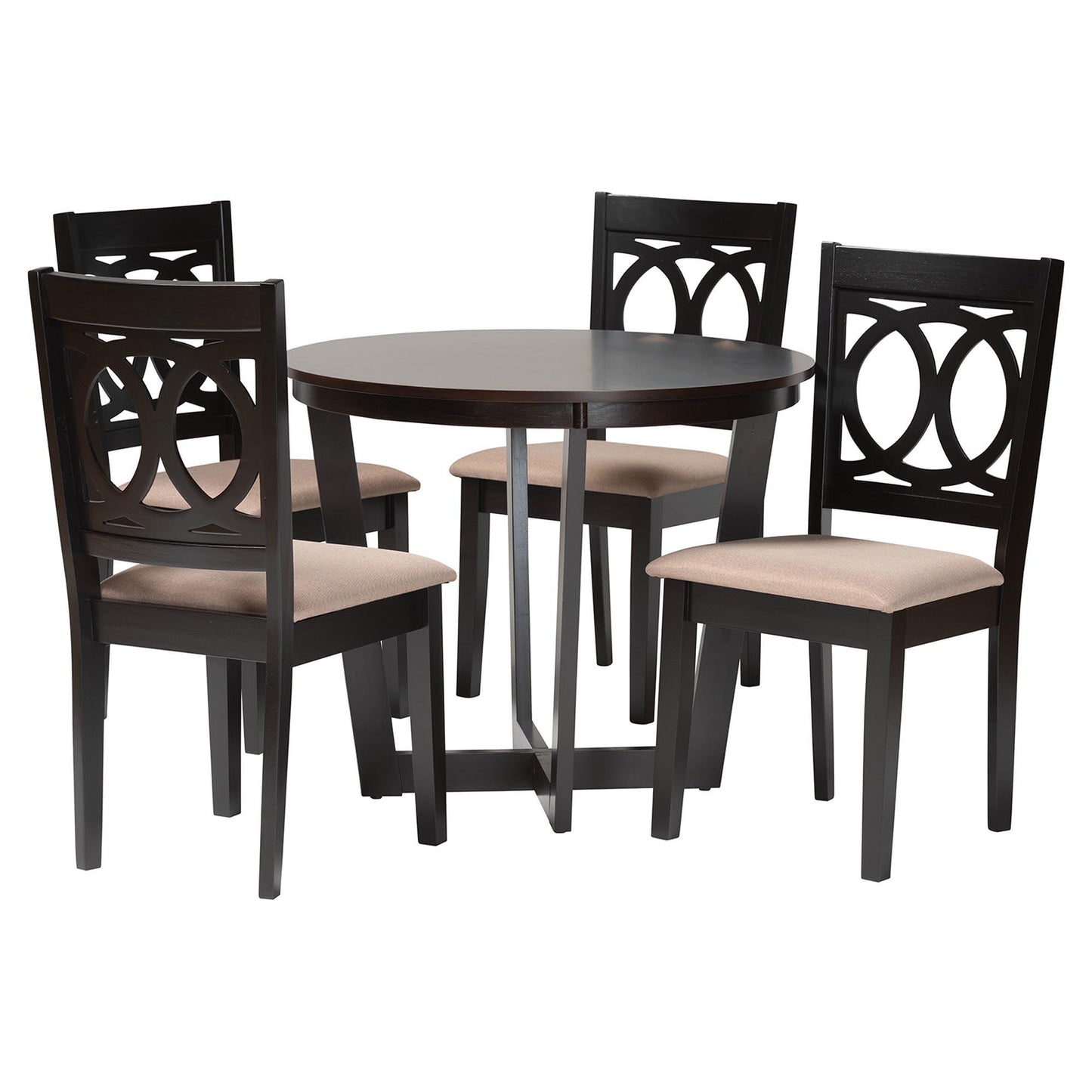 Baxton Studio Kara Modern Sand Dark Brown Finished Wood 5-Piece Dining Set FredCo