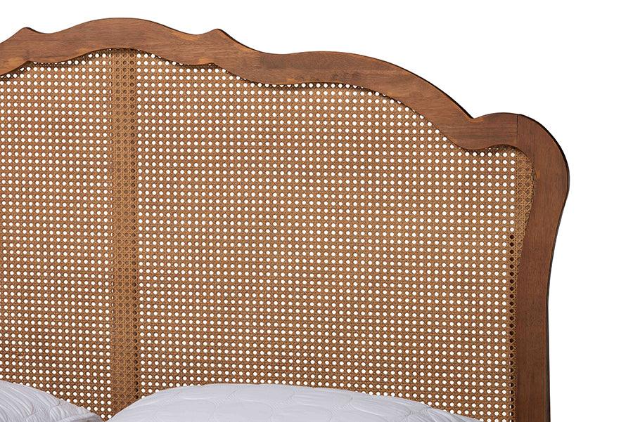 Baxton Studio Latrell Mid-Century Walnut Brown Wood and Rattan Queen Size Storage Bed FredCo