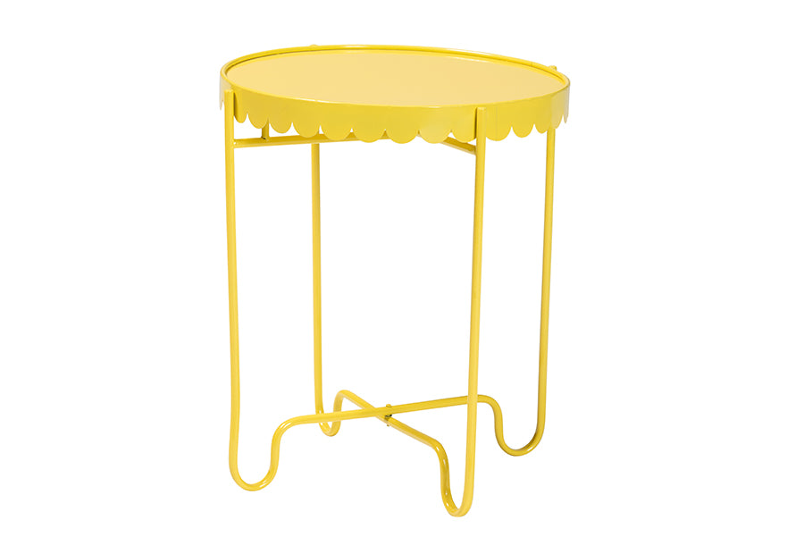 Baxton Studio Laverne Yellow Metal Side Table with Scalloped Tray Top - Round Accent Table with Decorative Base for Indoor or Semi-Outdoor Use FredCo