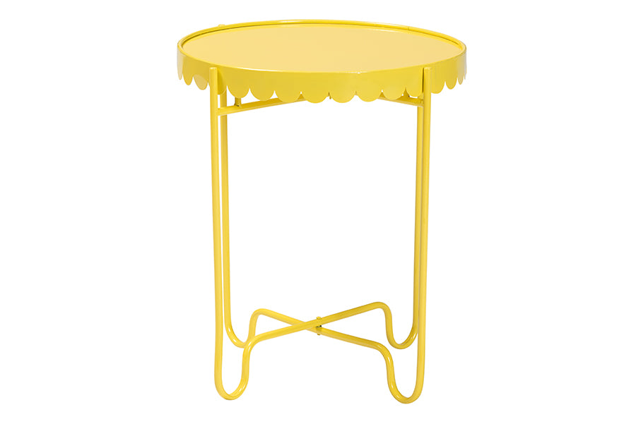 Baxton Studio Laverne Yellow Metal Side Table with Scalloped Tray Top - Round Accent Table with Decorative Base for Indoor or Semi-Outdoor Use FredCo