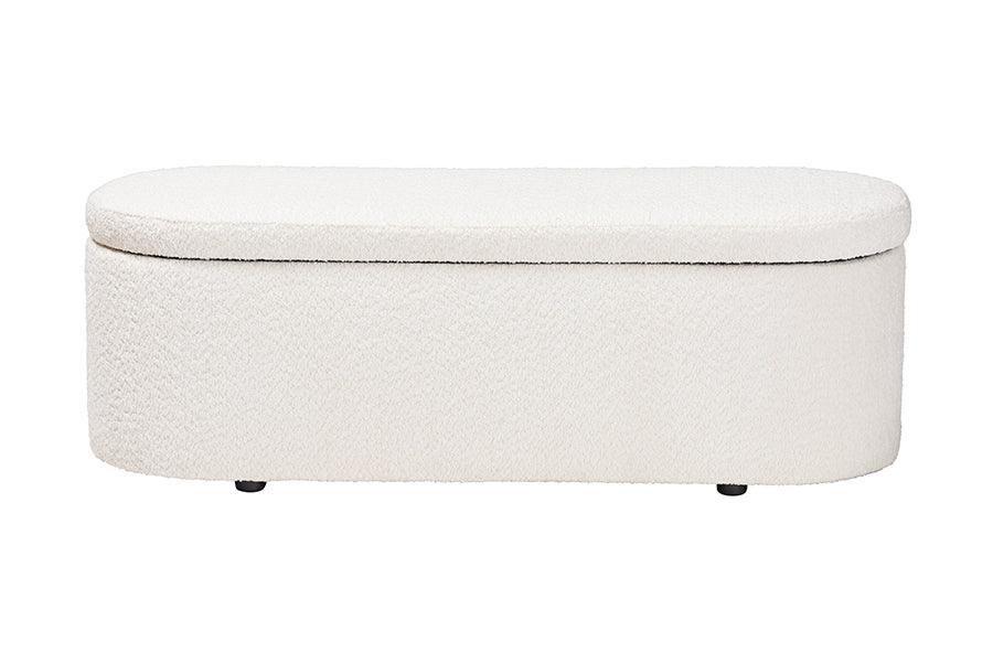 Baxton Studio Lavina Modern White Teddy-Bear Fabric Storage Bench FredCo
