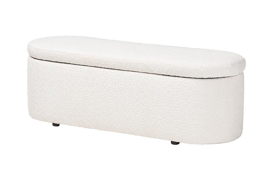 Baxton Studio Lavina Modern White Teddy-Bear Fabric Storage Bench FredCo