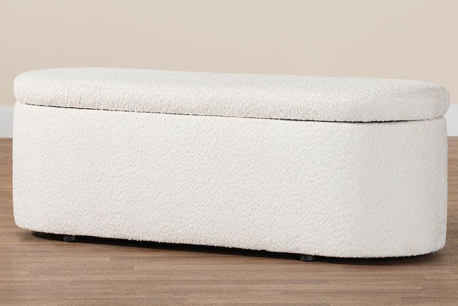 Baxton Studio Lavina Modern White Teddy-Bear Fabric Storage Bench FredCo
