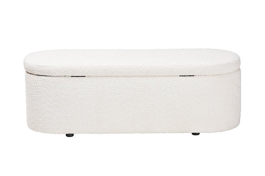 Baxton Studio Lavina Modern White Teddy-Bear Fabric Storage Bench FredCo